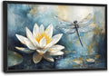 Extra Large Lotus Dragonfly Framed Wall Art for Living Room,Abstract Blue Lotus Flower Lake Pictures Wall Decor,Nature Canvas Print Painting Modern Artwork Bedroom Office Bathroom 36L x 24W