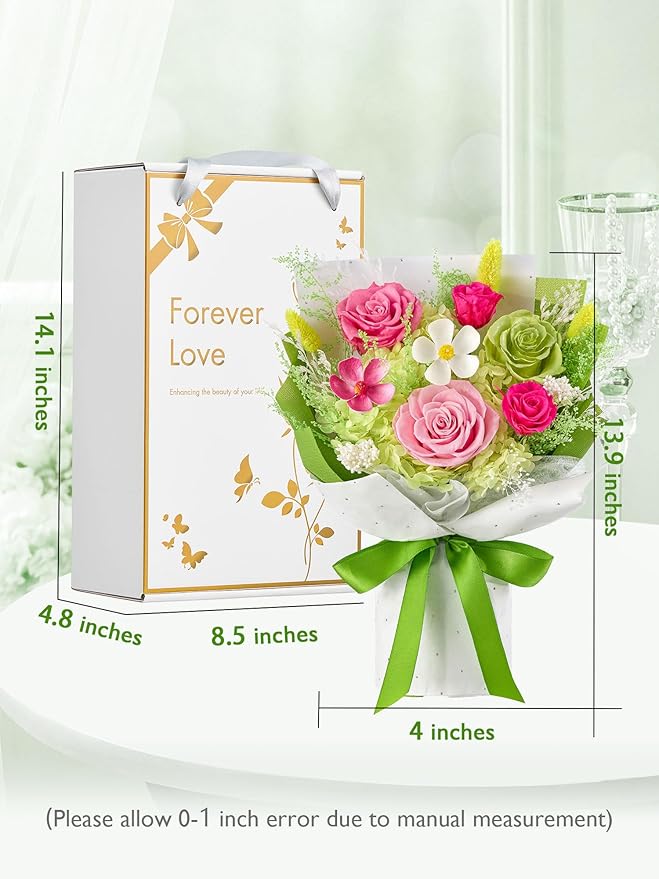 Eterfield Flowers for Delivery Prime, Forever Flower Bouquet, Preserved Pink Roses Birthday Gifts for Her Women Wife Mom Grandma Graduation Valentine's Day Mother's Day