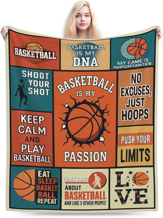 Basketball Blanket for Boys Basketball Sport Throw Blanket Soft Cozy Fleece Fuzzy Stuffed Plush Flannel Gifts for Girls Women Kids Adults 50"X60"