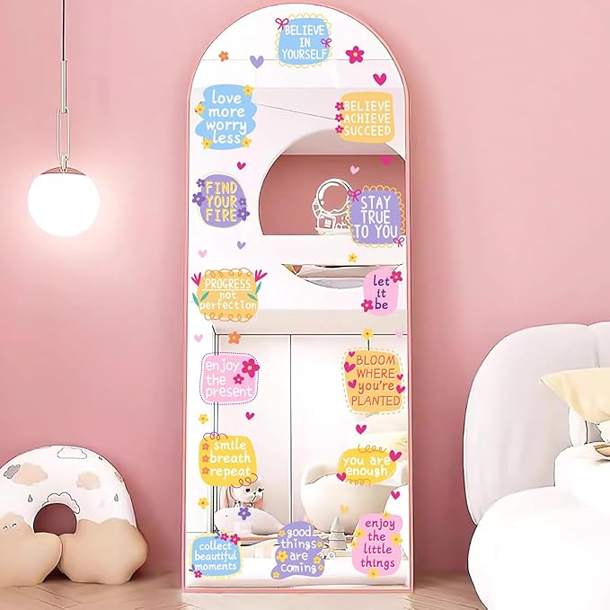 Positive Affirmation Mirror Stickers Kids Bathroom Mirror Decals Peel and Stick Colorful Kids Window Decal Inspirational Quote Crafts Decals Motivational Vinyl Sticker for Nursery Bedroom Classroom