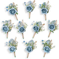 Rose Boutonnieres for Men Wedding Groom and Groomsmen Boutonniere for Rustic Fall Vintage Wedding Prom, Dusty Blue,Set of 10