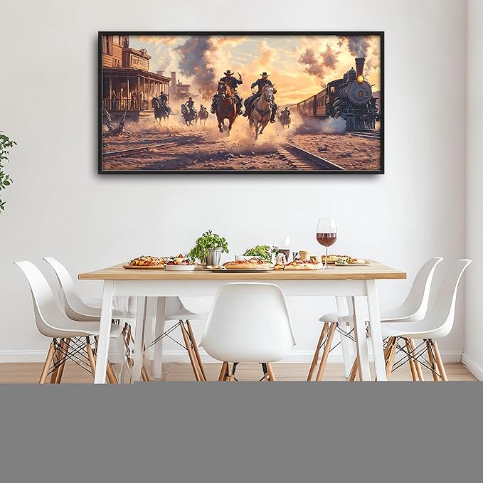 Western Coyboys Large Wall Art Framed Wall Decor for Living Room Western Vintage Pictures Oversized Canvas Print Painting Modern Extra Large Framed Artwork for Bedroom Office 60"x30"