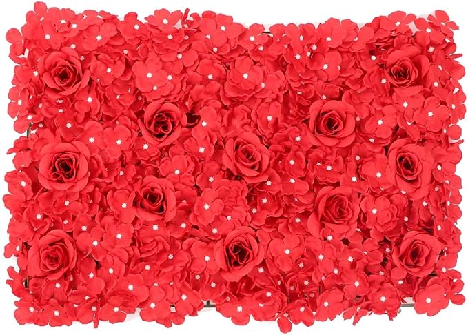 Efavormart 4 Pack 11 Sq ft. UV Protected RED 3D Silk Rose & Hydrangea Flower Panel Wall Mat for DIY Party Centerpieces Decor