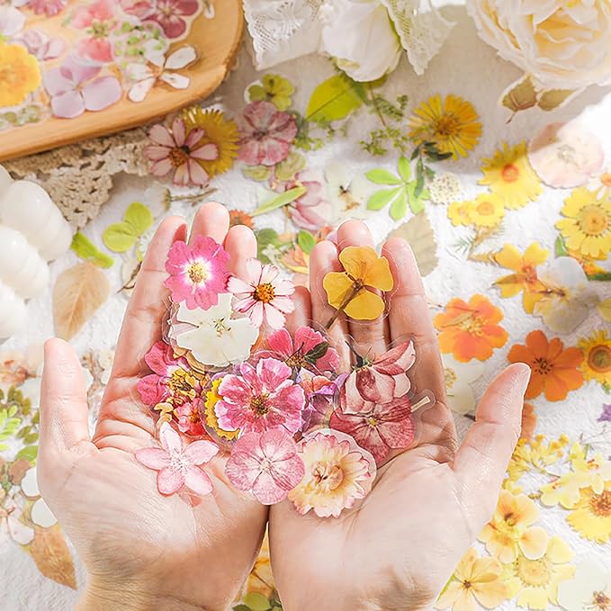 Maxleaf Pressed Flower Stickers Set, 270PCS Dried Flowers Waterproof Stickers Decals Floral Botanical Journaling Stickers for Scrapbook Supplies Junk Journal Bullet Journals Planner Laptops Art Crafts