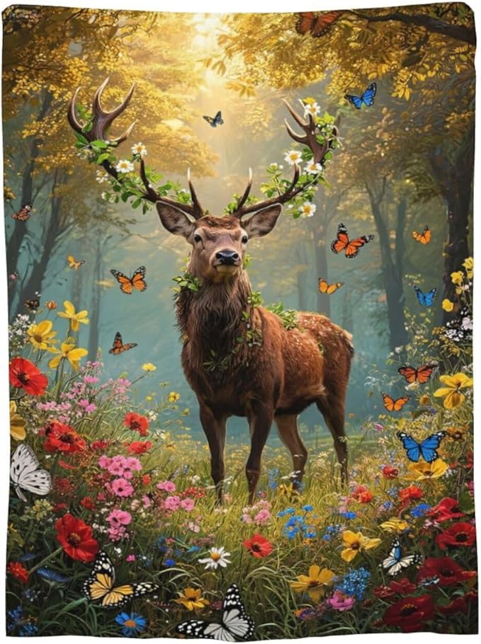 Forest Deer Blanket Hunting Elk Throw Blanket Wildlife Soft Cozy Fleece Fuzzy Stuffed Plush Flannel Gifts for Girls Women Boys Kids Adults 50"X60"