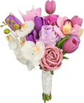 Rinlong 9.8 Inch Silk Posy Bouquet Wedding Bouquets for Bride Artificial Tulips Small Bridal Bouquet for Wedding Ceremony Dark Pink