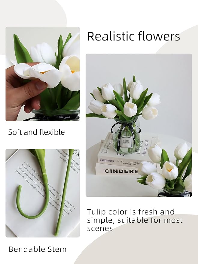 10Pcs Fake Tulips Artificial Flowers Bouquet That Look Real,Tulipanes Artificiales para Decoracion, for Mother's Day Birthday Home Wedding Decor