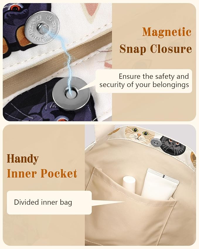 Aesthetic Cotton Tote Bag for Women - Reusable Shoulder Bag with Buckle Fabric Bag for Gym, Travel, Work