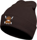 Scottish Highland Cow Beanie Hat, Cute Funny Cow Embroidery Winter Knit Skull Cap for Adult Men Women