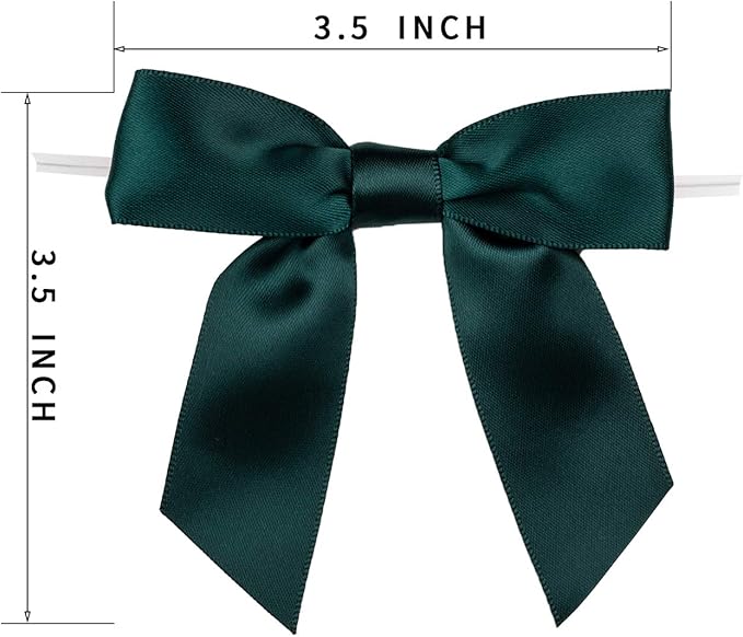 7Rainbows 30pcs Boutique 3.5" Dark Green Satin Ribbon Twist Tie Bows for Tying Up Packages Gift Wrapping