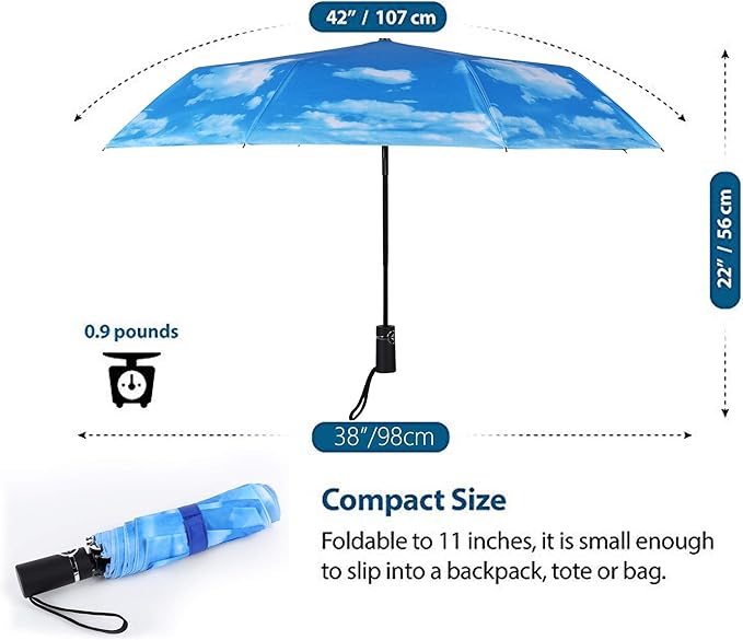 SY COMPACT Travel Umbrella - Windproof Automatic Compact Umbrella, Lightweight Waterproof Design for Backpack, Car & Purse