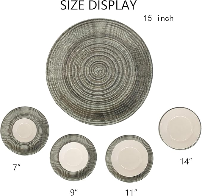 Youyi Better Lifes Round Braided Placemats Set of 8 Colorful Washable Durable Placemats Non-Slip 15 Inch Ivory-Linen Woven Table Mats for Dining Tables Holiday Party Decoration
