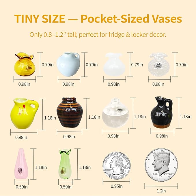 10-Pack Magnetic Mini Bud Vases Gift Set – Mixed Ceramic & Glass Holders for Fridge, Locker & Whiteboard – Upgraded Slam-Proof Magnets – Cute Bulk Gifts for Coworkers, Teachers & Office Decor