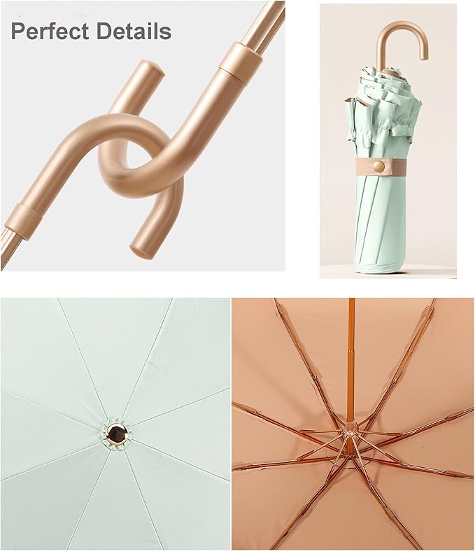 LCY Floral Edge Compact Umbrella Folding Anti-UV Parasol with Hook Handle Sunproof Rainproof & Windproof Umbrella
