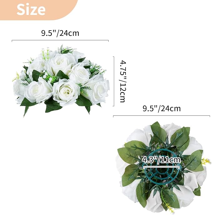 NUPTIO White Flower Centerpieces for Tables: Artificial Flower Ball Arrangement for Wedding Party - 2 Pcs 9.5 Inch Diameter Fake Floral Rose for Bridal Shower Decorations