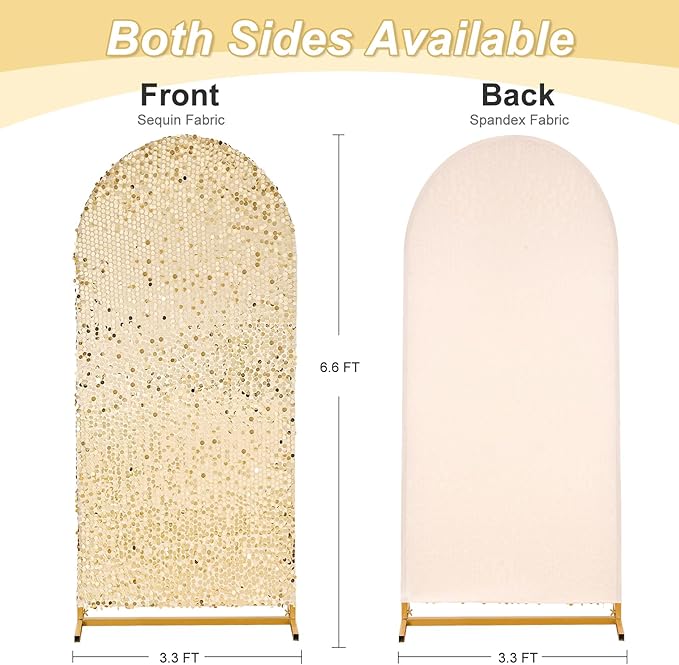 Arch Backdrop Cover 6.6FT Sparkly Light Gold Sequin Wedding Back Drop Fitted Arch Stand for Birthday Party Decoration