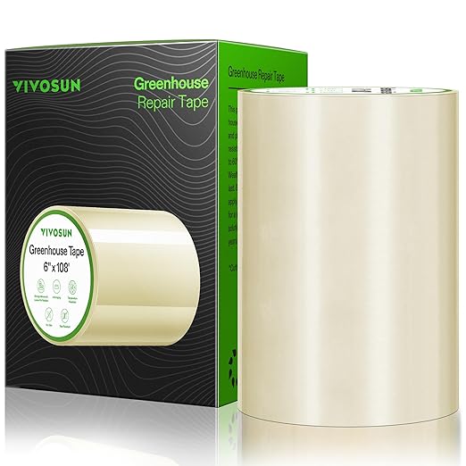 VIVOSUN Greenhouse Repair Tape, 6.3 mil 6" x108' Weatherproof Clear Poly Patch Tape, Heavy Duty Greenhouse Sheeting Coverings Film Tape for Plastic Sheeting and Tents