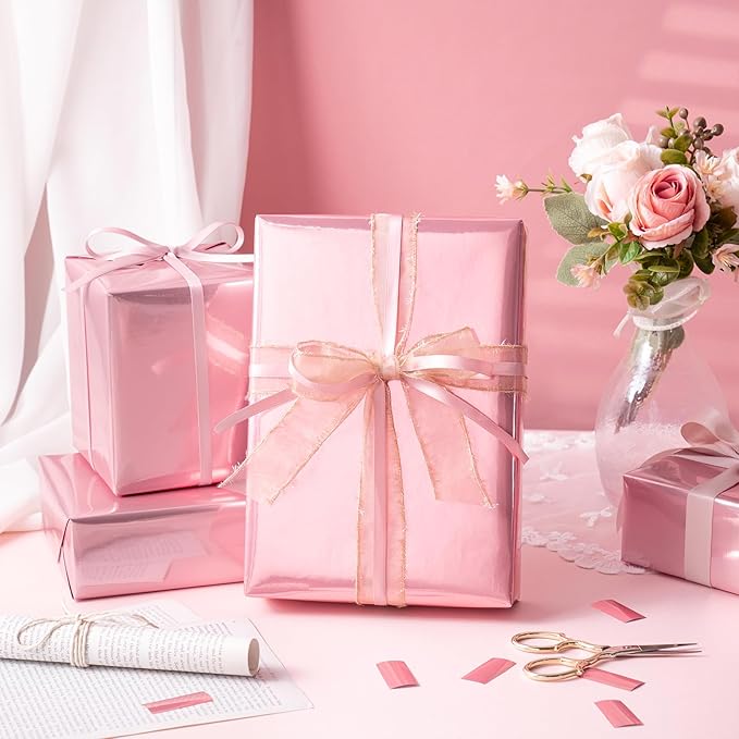 RUSPEPA Rose Gold Metallic Wrapping Paper, Mini Roll, Solid Color Paper Perfect for Wedding, Birthday, Valentine's Day, Baby Shower, Mother's Day, Bridal Shower, Anniversary, 17 Inches X 32.8 Feet