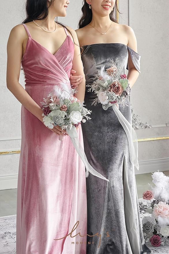 Ling's moment Artificial Flowers 25Pcs Shimmer Grey Roses Decor w/Stems,3" Real Touch DIY Foam Floral for Wedding Bouquet/Centerpieces, Outdoors Party Backdrop, Room/Table, and Garden/Pot Decorations