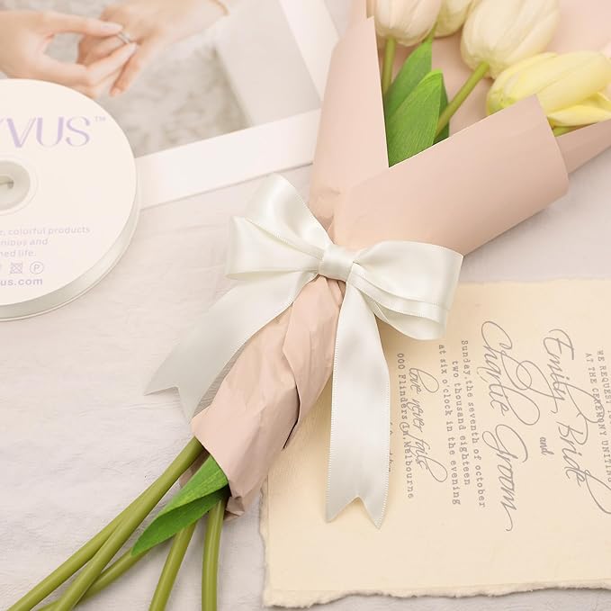 Antique White Satin Ribbon, Double Faced 1 Inch X 50 Yards Antique White Ribbon, Premium Satin Ribbon for Gift Wrapping, Crafts, Hair Bow Making, Sewing, Flower Bouquet, Wedding Party Decor