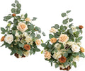 Ling's moment 17.5" Tall Standing Artificial Flowers Arrangements 2 pcs Wedding Aisle Runner Chair Decorations Apricot & Soft Peach Centerpieces for Ceremony Reception Rose Floral Party Outdoor