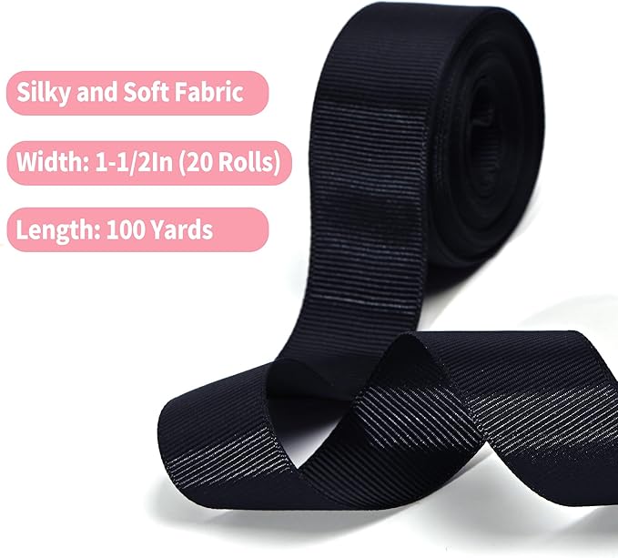 Grosgrain Ribbon 1-1/2 inch 20 Colors 5 Yards/Roll, Total 100 Yards Per Package for Christmas Tree, Wreath Decorations, Bow Making, Gift Wrapping, Flower Bouquet