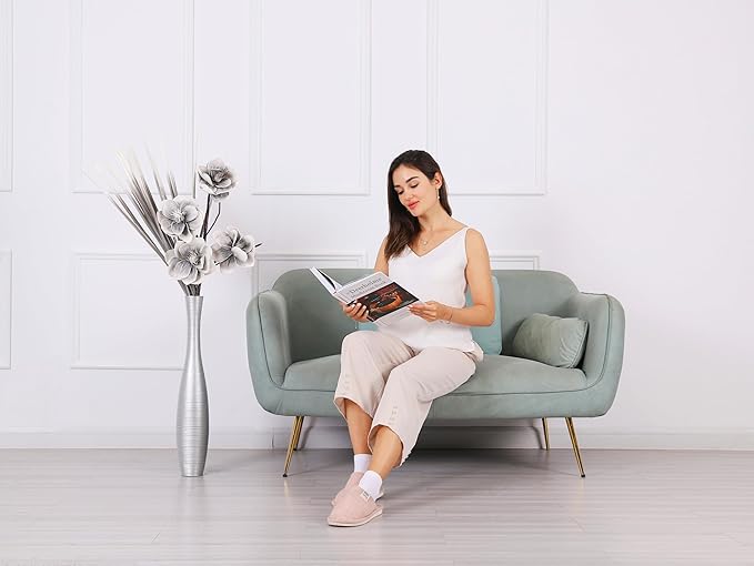 Leewadee Decorative Tall Floor Vase for Living Room Decor, 26 inches, Silver, Resin