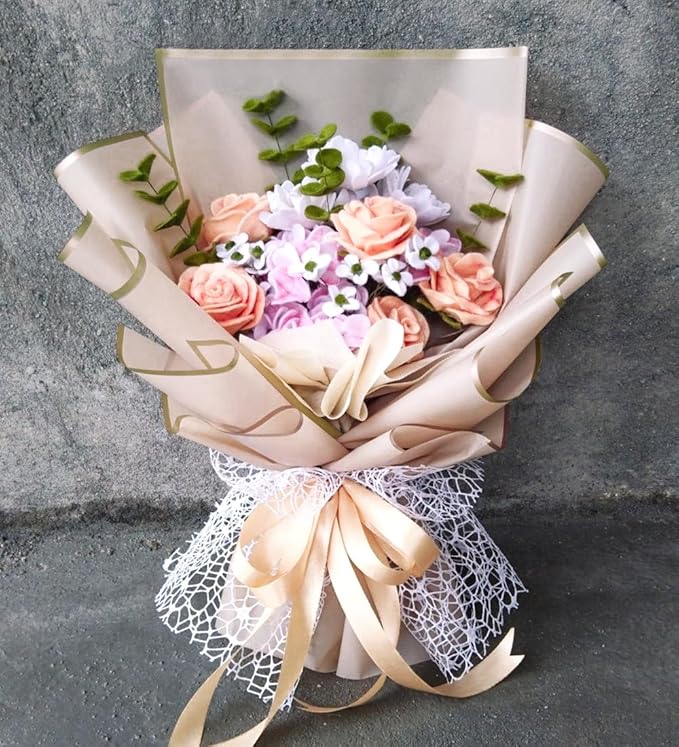 WRAPAHOLIC 20 Sheets Flower Wrapping Paper - 22.4 x 22.4 inch Gold Trim Rose Pink Water-Resistant Floral Bouquet Wrapping Paper, Florist Supplies Packaging Paper for Wedding Birthday Gift DIY