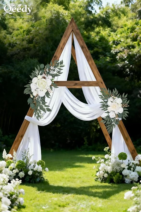 Wedding Arch Flowers Set of 2, Artificial Wisteria & Greenery Garland for Wedding Ceremony Backdrop, Wedding Floral Arrangement for Arch, Photo Booth & Reception Decor (White)