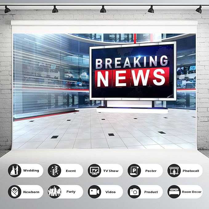 Breaking News Backdrop TV News Broadcast Hall Studio Background News Room Broadcasting Photography Background Program Record News Report Business Newsman Backdrop Kids Portrait Photo Props 10x6.5ft