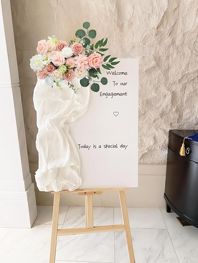 Pink and White Artificial Flowers Fake Silk Flowers for DIY Wedding Bouquets Cake Decoration Mixed Roses Combo Blush Flower Centerpieces Arrangements for Party Table Chair Decor (Pink)