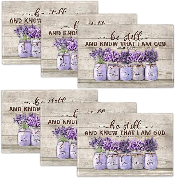 Lavender Spring Floral Placemats Set of 6 Farmhouse Country Rustic Purple Flower Double-Sided Table Mats for Kitchen Dining Room Home Party Indoor Decor 6 PCS 12x18 Inch