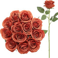 12pcs Roses Artificial Flowers Burnt Orange Fake Roses Flowers with Long Stems Silk Flowers for Wedding Bouquet Centerpices Decorations Party Bridal Baby Shower Home Decor