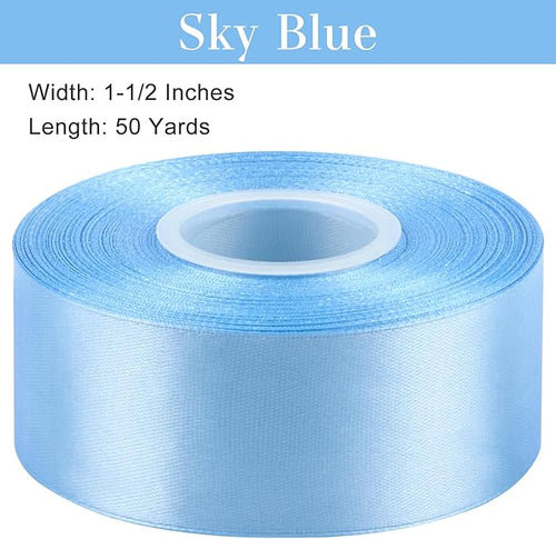 1-1/2 Inches 50 Yards Sky Blue Satin Ribbon, Solid Fabric Ribbon Roll for Flower Bouquets, Gift Wrapping, Wedding, Handmade Crafts