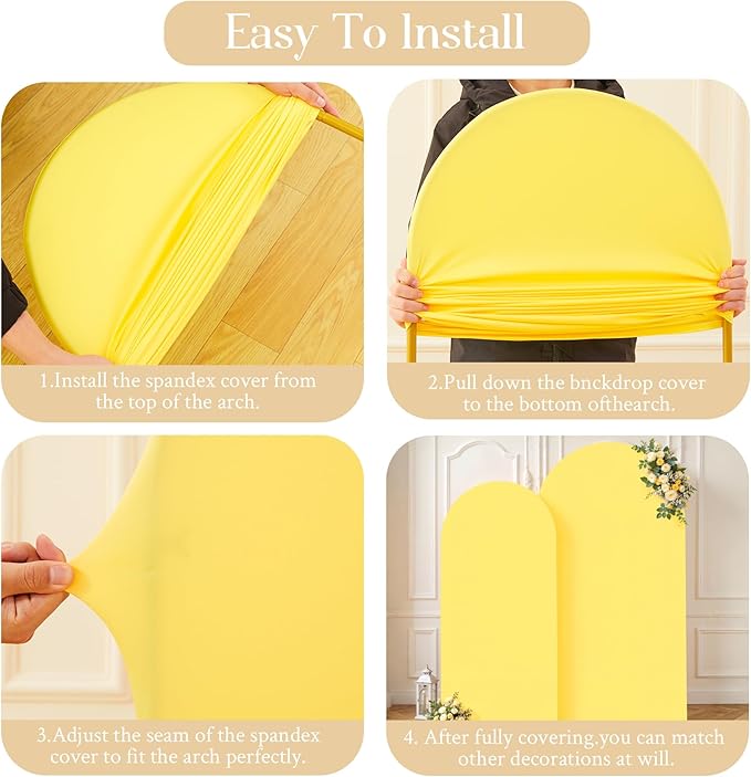 Yellow Arch Backdrop Cover Set of 2 Birthday Party Arch Covers 7.2 and 6ft Wedding Arch Cover Stretchy Backdrop Bridal Baby Shower Birthday Arch Covers Spandex