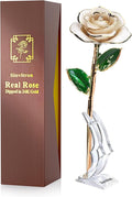 Sinvitron Gold Dipped Infinity Rose Forever Flower Decor, Resin Preserved Real Rose Birthday Gift for Women, Anniversary Present for Mom (Ivory White)