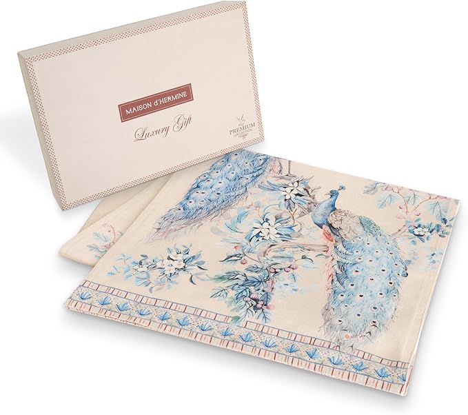 Maison d' Hermine Tablerunners 100% Combed Cotton Premium Table Runner Decorative Table Cover, Home, Kitchen & Camping, Peacock Utopia - Sandy Beach, Double Layer - (14.5"x72")
