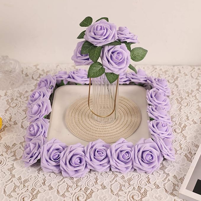 DerBlue 60pcs Artificial Roses Flowers Real Looking Fake Roses Artificial Foam Roses Decoration DIY for Wedding,Arrangements Party Home Decorations