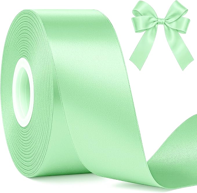 Fullive 1 1/2 Inch Apple Green Satin Ribbon, 30Yards Ribbon for Gift Wrapping, Polyester Christmas Tree Ribbons for Birthday Easter Christmas Decorations DIY Bows Wrapping Bouquet Floral Arrangements