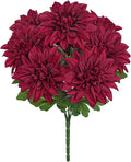 Hollyone Dark Red Artificial Dahlia Flowers Bush 7 Heads Silk Fake Dahlias Flowers with Stems Wedding Bouquets Faux Dahlia Flowers Arrangements for Outdoor Indoor DIY Table Centerpieces Home Decor