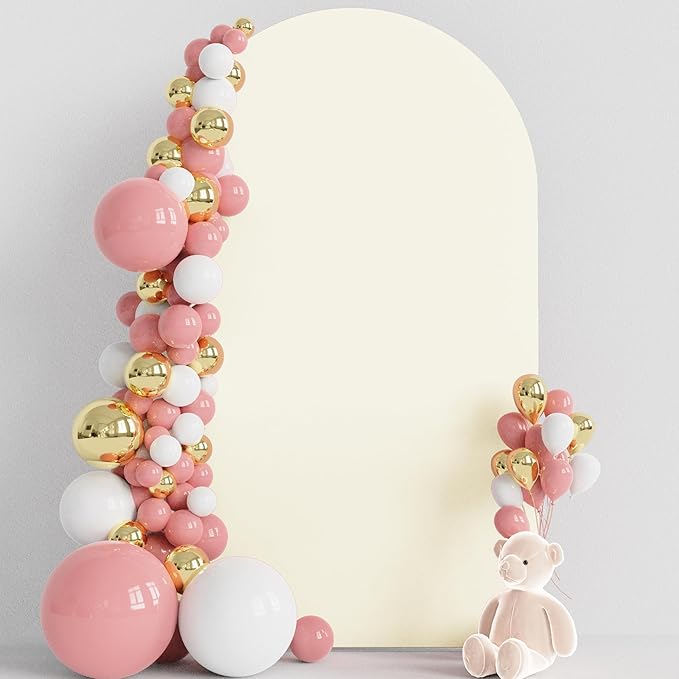 Wokceer Wedding Arch Cover 8FT Spandex Fitted Wedding Arch Stand Covers Round Top Chiara Arch Backdrop Cover for Birthday Party Ceremony Banquet Decoration Ivory