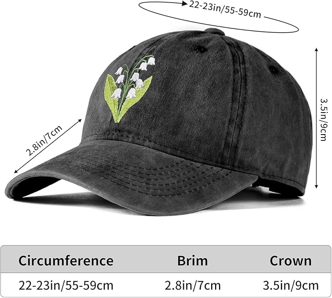 Cute Flower Hat, Elegant Floral Embroidered Adjustable Baseball Cap for Men Women, Gifts for Flower Lovers, Black