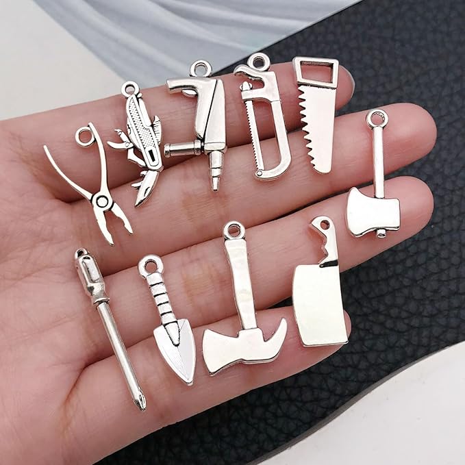 WOCRAFT 60pcs Antique Silver Tools Bracelet Charms for Jewelry Making Sets DIY Necklace Bracelet Keychain Crafting Charms Kit Craft Supplies (SN899)