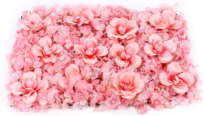 Artificial Flower Wall Panels, Silk Wedding Flower Wall Backdrop Panel, 3D Floral Panel Artificial Floral Wall Mat Flower Screen for Photo Party Wedding Wall Background Decor (12PCS Pink)