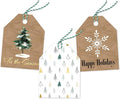 Pro Supply Global 24 Count of 2.5 Inch x 3 Inch Pre Strung Christmas Fir Trees Gift Tag Assorted Printed Designs on Large Cardstock Gift Hang Tags - Ideal to Use on Bags