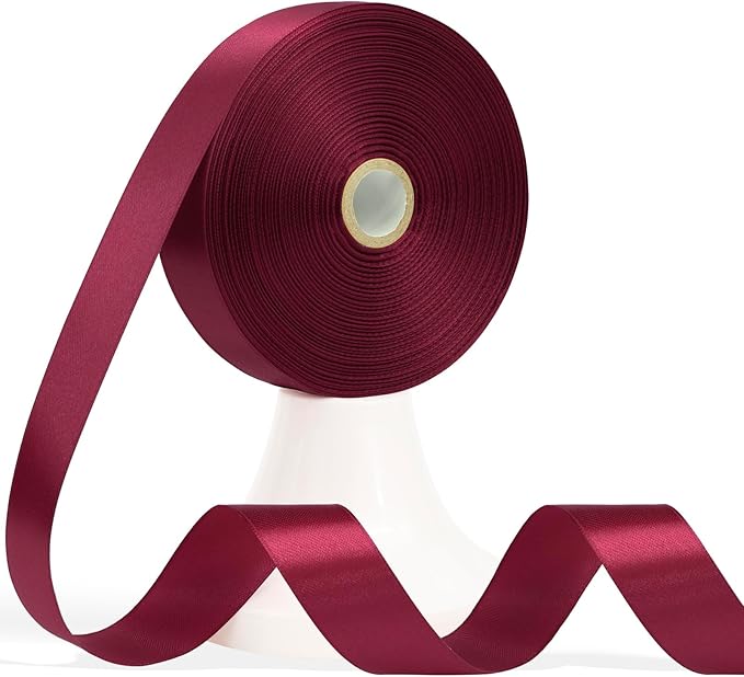 60 Yards Wine Red Satin Ribbon 7/8 Inch, Solid Burgundy Polyester Fabric Ribbon for Gift Wrapping, Crafts, Flower Bouquet, Wedding, Festival, Christmas, Halloween