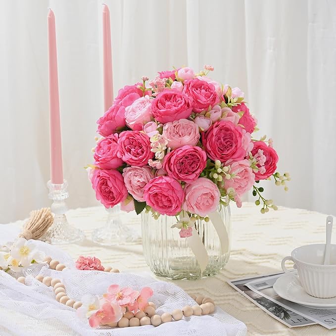 MARTINE MALL 12 Packs Peonies Artificial Flowers, Mixed Pink Artificial Peonies, Silk Peonies Flowers Fake Peonies Artificial Flowers Peonies Bouquet for Centerpiece Table Wedding Party Home Decor