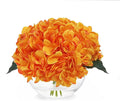 Hydrangea Artificial Flowers in Vase Orange Silk Flowers Arrangements with Glass Vase with Faux Water for Table Centerpiece Shelf Home Decor