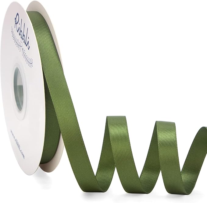Ribbli Moss Green Satin Ribbon Double Faced Satin 1/2 inch x Continuous 50 Yards-Moss Ribbon for Gift Wrapping Crafts Wedding Decoration Bows Bouquet Floral Arrangement