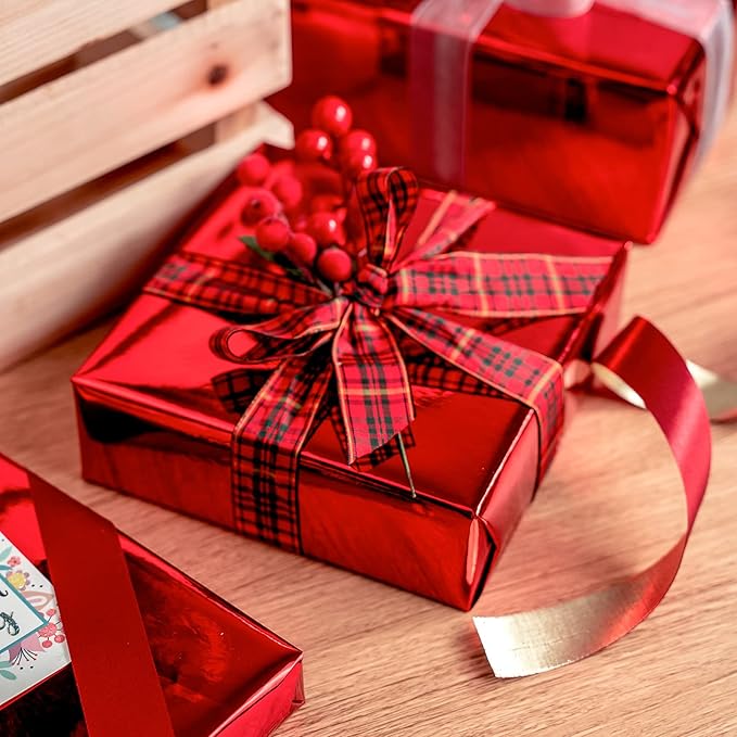 RUSPEPA Red Metallic Wrapping Paper - 81.5 Sq Ft - Solid Color Paper Perfect for Wedding,Birthday,Christmas,Baby Show - 30 inches x 32.8 feet